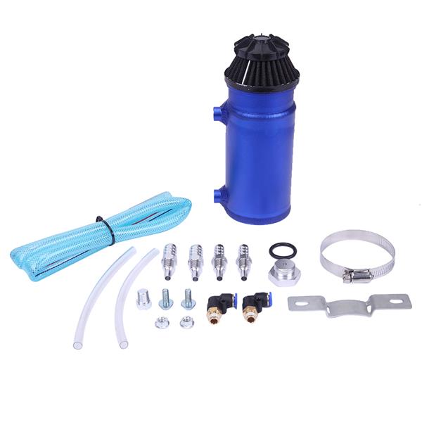 140mL Round Oil Catch Tank Double hole Oil Catch Tank with Air Filter Blue